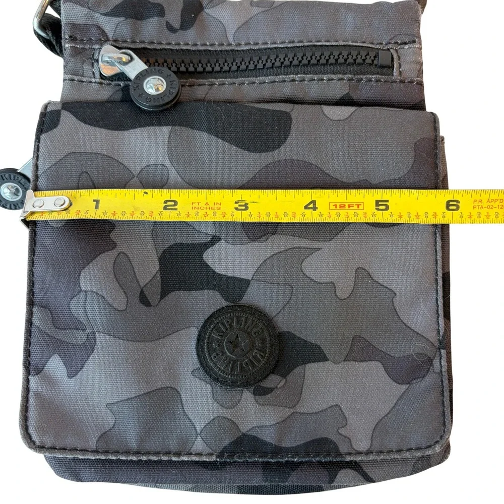 Kipling Grey Camo Small Crossbody Organizer Bag Nylon Adjustable Strap